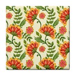 Orange Flowers Tile Coaster Front