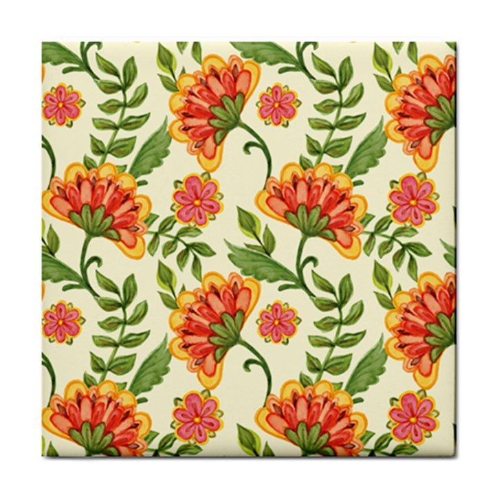 Orange Flowers Tile Coaster