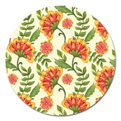 Orange Flowers Magnet 5  (round) by designsbymallika