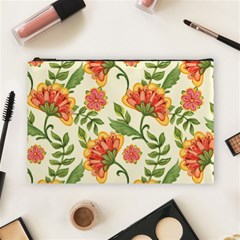 Orange Flowers Cosmetic Bag (large) by designsbymallika