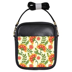 Orange Flowers Girls Sling Bag by designsbymallika