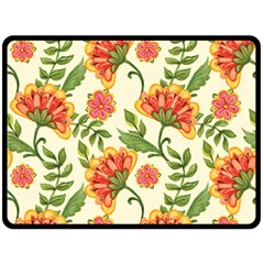 Orange Flowers Fleece Blanket (large) 