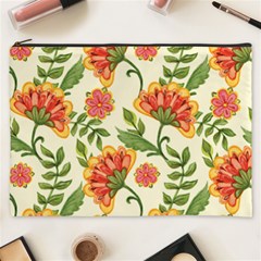 Orange Flowers Cosmetic Bag (xxxl) by designsbymallika