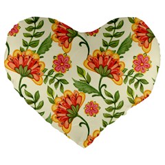 Orange Flowers Large 19  Premium Heart Shape Cushions by designsbymallika