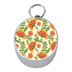 Orange Flowers Mini Silver Compasses by designsbymallika