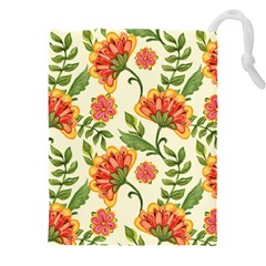 Orange Flowers Drawstring Pouch (5xl) by designsbymallika