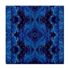 Blue Golden Marble Print Tile Coaster by designsbymallika