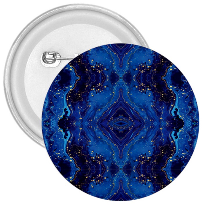 Blue Golden Marble Print 3  Buttons