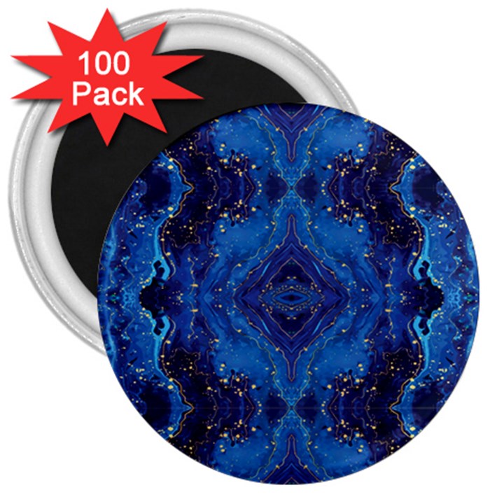 Blue Golden Marble Print 3  Magnets (100 pack)