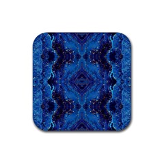 Blue Golden Marble Print Rubber Coaster (square)  by designsbymallika