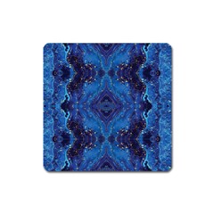 Blue Golden Marble Print Square Magnet by designsbymallika