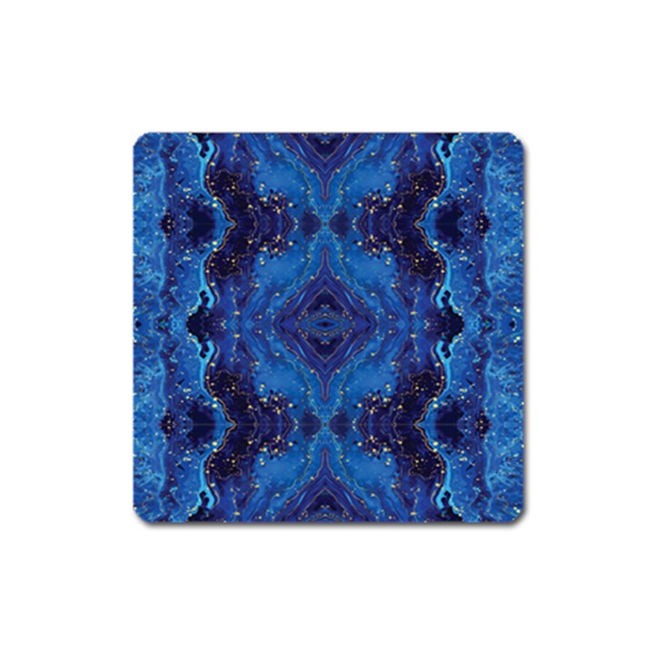 Blue Golden Marble Print Square Magnet