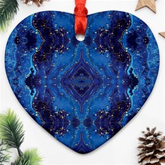 Blue Golden Marble Print Heart Ornament (two Sides) by designsbymallika