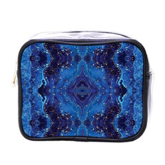 Blue Golden Marble Print Mini Toiletries Bag (one Side) by designsbymallika