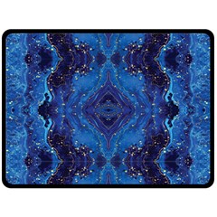 Blue Golden Marble Print Fleece Blanket (large)  by designsbymallika