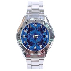 Blue Golden Marble Print Stainless Steel Analogue Watch by designsbymallika