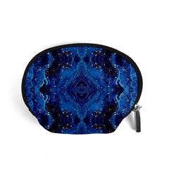 Blue Golden Marble Print Accessory Pouch (small) by designsbymallika