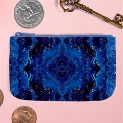 Blue Golden Marble Print Large Coin Purse by designsbymallika