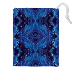 Blue Golden Marble Print Drawstring Pouch (5xl) by designsbymallika