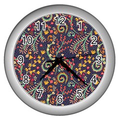 Pretty Baatik Print Wall Clock (Silver)