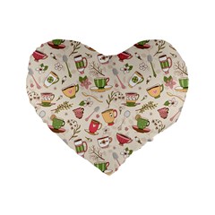 Green Tea Love Standard 16  Premium Flano Heart Shape Cushions by designsbymallika