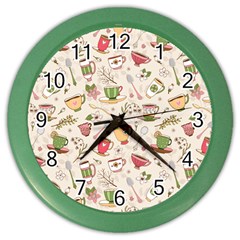 Green Tea Love Color Wall Clock by designsbymallika