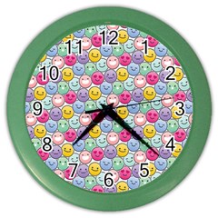 Cute Emoticon Pattern Color Wall Clock by designsbymallika