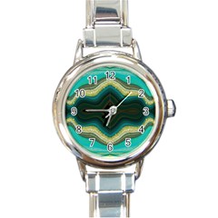 Green Golden Marble Print Round Italian Charm Watch by designsbymallika