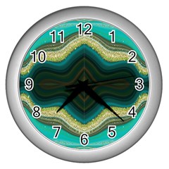 Green Golden Marble Print Wall Clock (silver) by designsbymallika