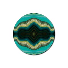 Green Golden Marble Print Rubber Coaster (round)  by designsbymallika