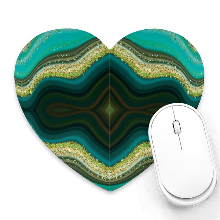 Green Golden Marble Print Heart Mousepads