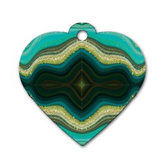 Green Golden Marble Print Dog Tag Heart (one Side) by designsbymallika