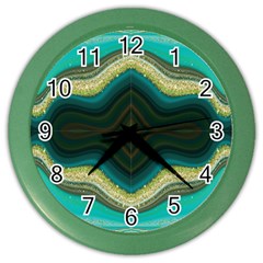 Green Golden Marble Print Color Wall Clock by designsbymallika