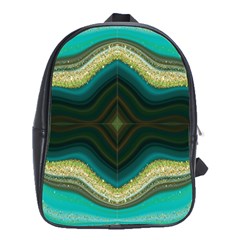 Green Golden Marble Print School Bag (xl) by designsbymallika