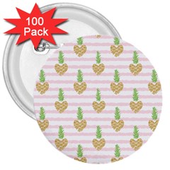 Heart Pineapple 3  Buttons (100 Pack)  by designsbymallika