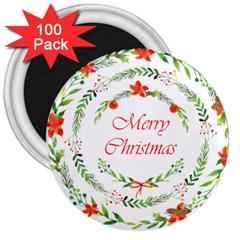 Merry Christmas 3  Magnets (100 Pack) by designsbymallika