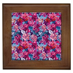 Pink Blue Flowers Framed Tile by designsbymallika