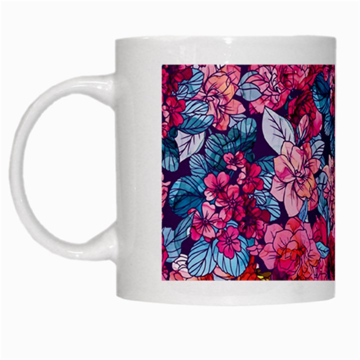 Pink Blue Flowers White Mugs