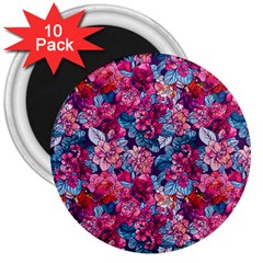 Pink Blue Flowers 3  Magnets (10 Pack)  by designsbymallika