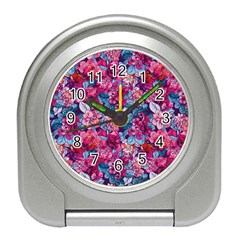 Pink Blue Flowers Travel Alarm Clock by designsbymallika