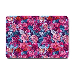 Pink Blue Flowers Small Doormat  by designsbymallika