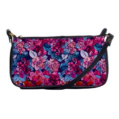 Pink Blue Flowers Shoulder Clutch Bag by designsbymallika