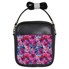 Pink Blue Flowers Girls Sling Bag by designsbymallika