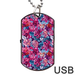 Pink Blue Flowers Dog Tag Usb Flash (two Sides) by designsbymallika