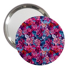 Pink Blue Flowers 3  Handbag Mirrors by designsbymallika