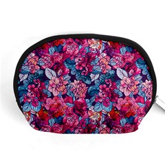 Pink Blue Flowers Accessory Pouch (medium) by designsbymallika