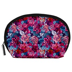 Pink Blue Flowers Accessory Pouch (large) by designsbymallika