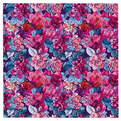 Pink Blue Flowers Wooden Puzzle Square by designsbymallika