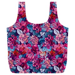 Pink Blue Flowers Full Print Recycle Bag (xxl) by designsbymallika