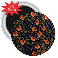 Orange Flowers Pattern 3  Magnets (10 Pack)  by designsbymallika